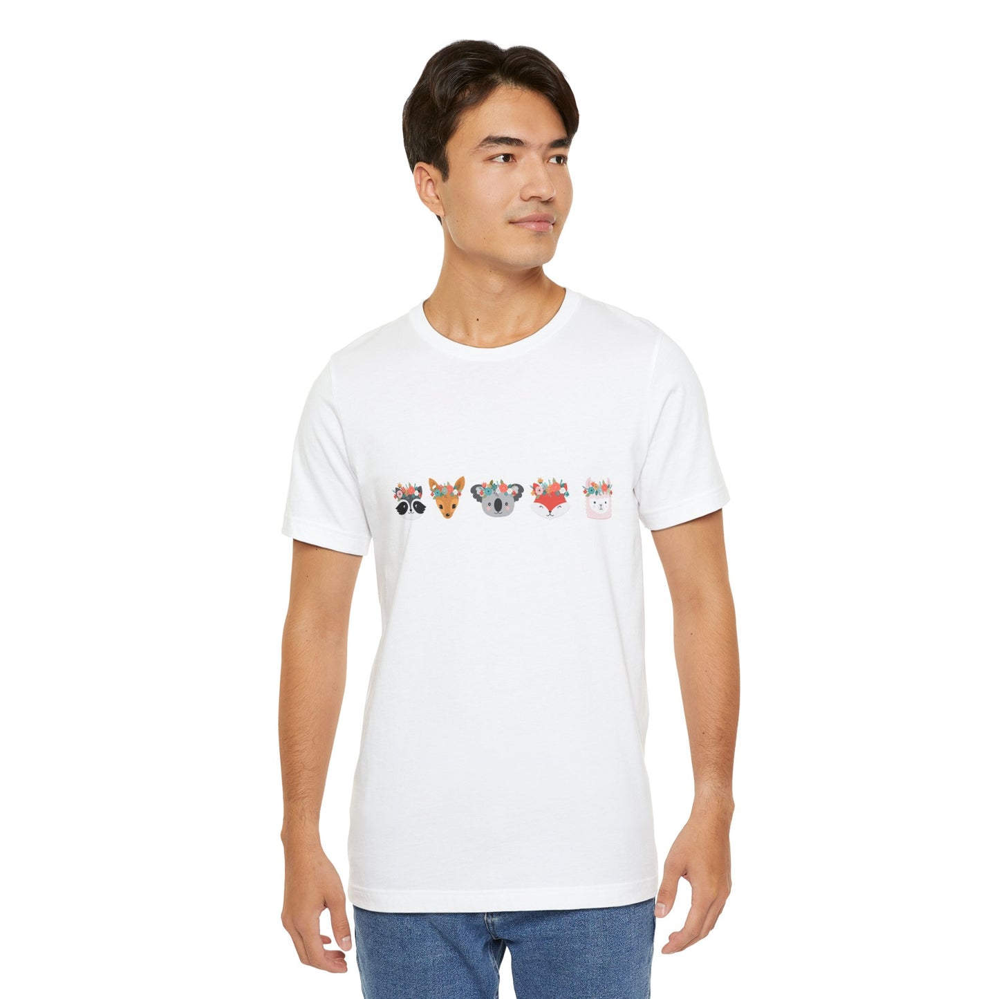 Cute Animal Faces Short Sleeve Tee - Fun & Whimsical Design for Animal Lovers